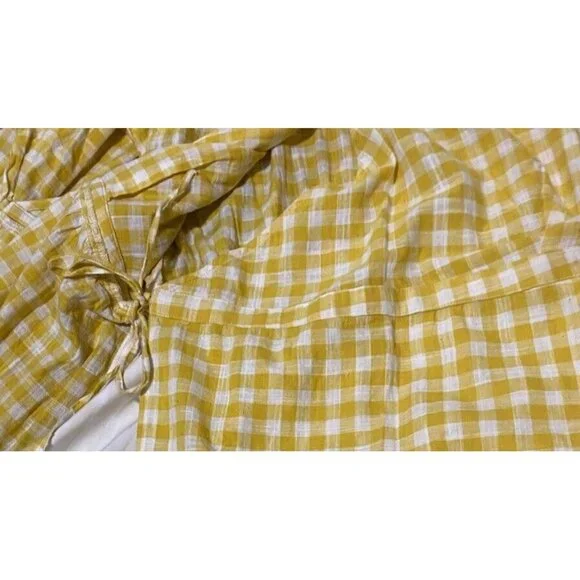 Old Navy Wrap Dress Womens XL Knee Long Sleeve Yellow Gingham Check Cotton - Picture 11 of 16
